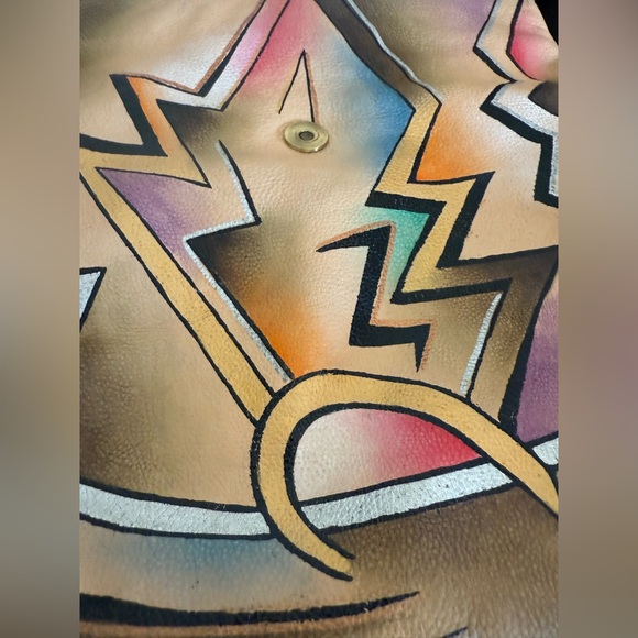 ZIMBELMANN Hand painted Leather Shoulder Bag Floral Purse Signed Z Logo 12x11x2” - Picture 13 of 16